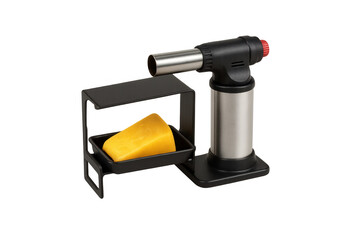 Raclette cheese melter setup with culinary torch transparent background