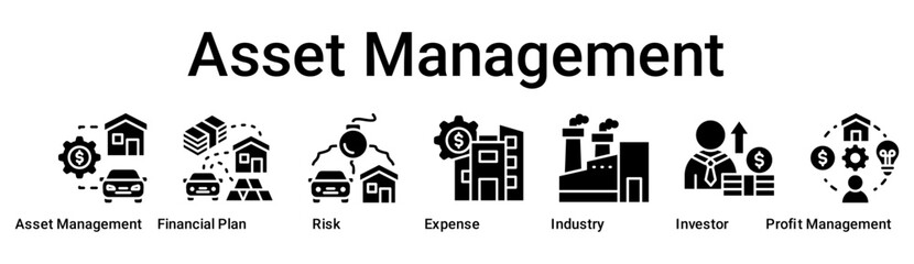 Asset Management banner web icon vector illustration concept for business with icon of Asset Management, Financial Plan, Risk, Expense, Industry, Investor, Profit.