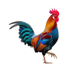 Fototapeta premium Colorful Rooster Walking Isolated on Transparent PNG Background