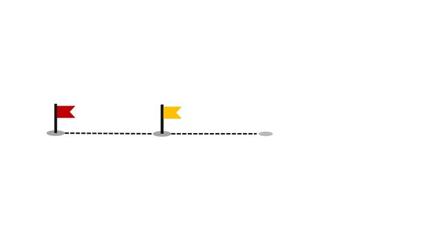 Animated Progress Timeline with Multiple Flags on White Background Showing Milestones and Goal Achievement