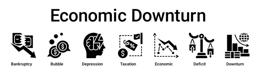 Economic Downturn banner web icon vector illustration concept for business with icon of Bankruptcy, Bubble, Depression, Taxation, Economic, Deficit.