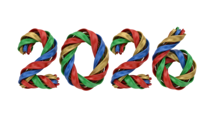 Colorful 2026 new year number isolated on transparent background
