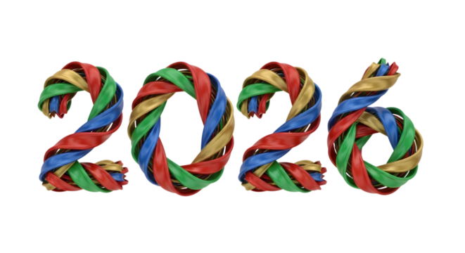 Colorful 2026 new year number isolated on transparent background - Powered by Adobe