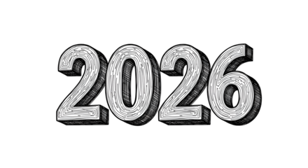 Distressed white number 2026 isolated on transparent background