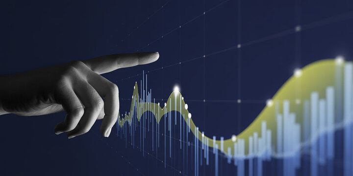 Hand Interacting with Financial Data Graph finger touching