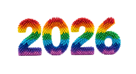 Colorful quilled paper 2026 year isolated on transparent background