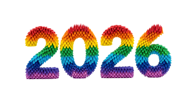 Colorful quilled paper 2026 year isolated on transparent background