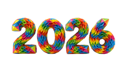 Colorful 2026 new year number isolated on transparent background