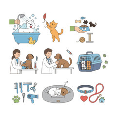 Vector set of 8 Flat vector Veterinarian	 illustration flat design simple and minimalis style cartoon white background. 	