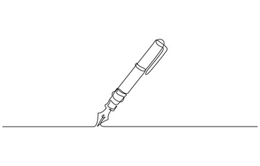 Continuous one line hand drawn illustration of a fountain ink pen isolated on transparent background