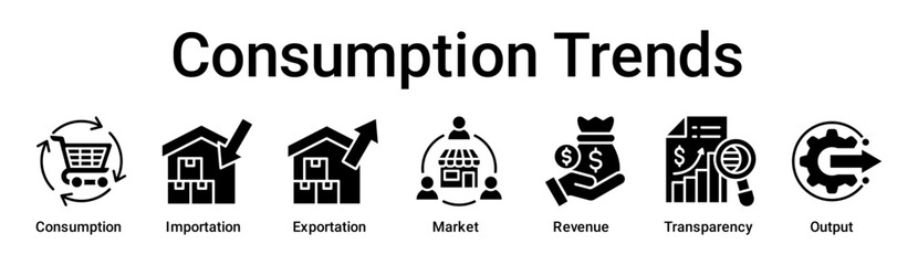 Consumption Trends banner web icon vector illustration concept for business with icon of Consumption, Importation, Exportation, Market, Revenue, Transparency.