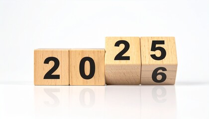 Wooden blocks flipping from 2025 to 2026.