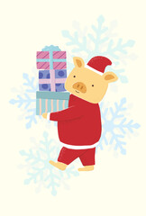 Cute Santa Pig Carrying Christmas Gifts