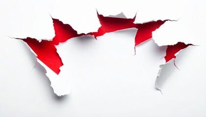 Torn white surface exposing vivid red layer.
