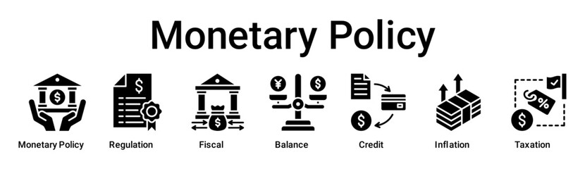 Monetary Policy banner web icon vector illustration concept for business with icon of Monetary policy, Regulation, Fiscal, Balance, Credit, Inflation.