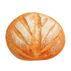 Freshly baked round wheat bread isolated.