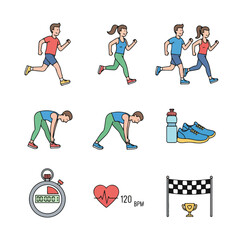 Vector set of 8 Flat vector Running and Jogging							
 illustration flat design simple and minimalis style cartoon white background. 
