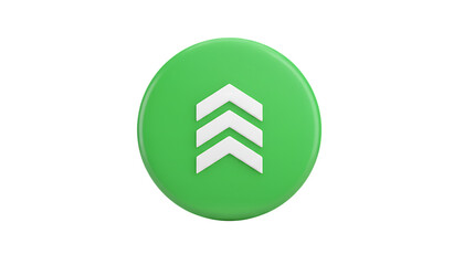 Bright green oval button with three white upward pointing chevron arrows symbolizing progress growth and forward movement