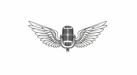 Vintage microphone with wings representing sound and audio recording.