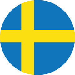 sweden flag circle vector icon with blue background and yellow nordic cross, round swedish national symbol illustration for web and print use