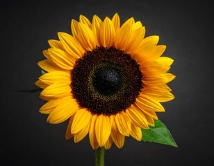 A golden sunflower bloom with a dark center, showcasing its vibrant yellow petals against a muted, dark background