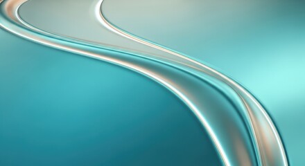 Obraz premium Abstract teal blue and silver wavy flowing lines background with subtle gradients and light reflections