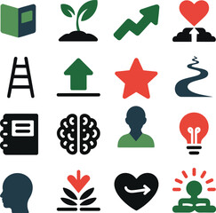 Diverse flat icons representing growth and ideas