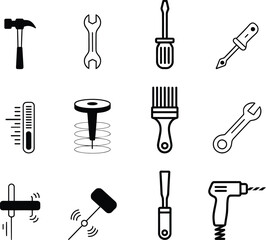 Black and white tool icons on white background