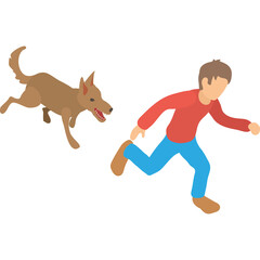 Young Man in Red Shirt and Blue Jeans Chasing a Brown Dog Across Transparent Background Dynamic Action