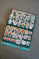 Obraz premium Lego stickers featuring various characters and festive holiday designs