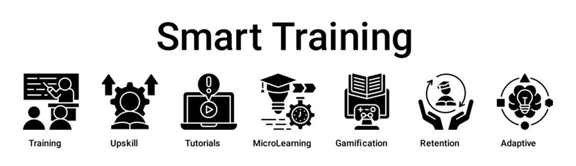 Smart Training banner web icon vector illustration concept for education with icon of Training, Upskill, Tutorials, MicroLearning, Gamification, Retention.