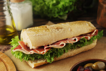 A spanish bocadillo sandwich with jamon