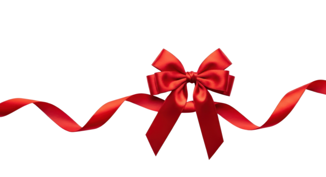 Red ribbon with bow isolated PNG with Transparent Background