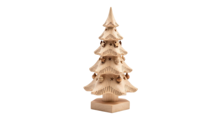 Handmade wooden Christmas tree with decorations isolated PNG with Transparent Background