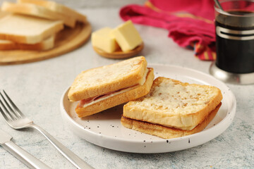 A Croque monsieur sandwich, traditional dish of French cuisine	