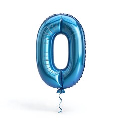 Shiny blue number zero balloon isolated on white background