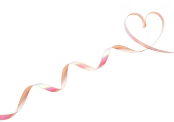 A delicate ribbon gracefully curling into a heart shape, with a long flowing tail, isolated on transparent background