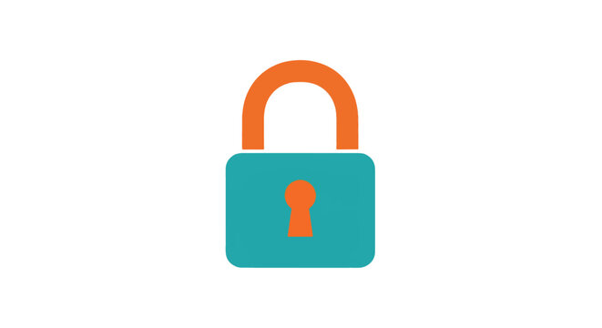 Flat design padlock icon symbolizing digital security, data protection, and privacy. This colorful graphic illustration represents secure access, confidentiality, and online safety.