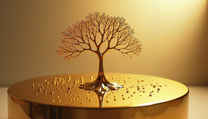 Gold metal tree sculpture for decorative art concept