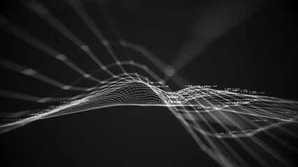 3D data grid animation with coordinate overlays and tracking lines, abstract black and white visualization for AI, scanning, and recognition systems - Powered by Adobe