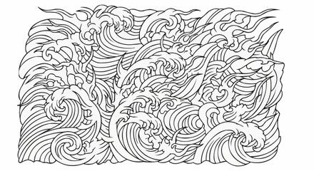 Hand drawn abstract ocean wave pattern illustration.