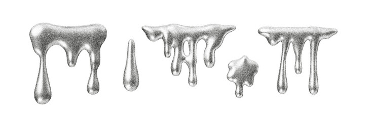 Drip liquid melt texture with grain, noise and stipple shading. Abstract drip and liquid border with halftone gradient and retro grunge style. Liquid melt splash graphic element isolated