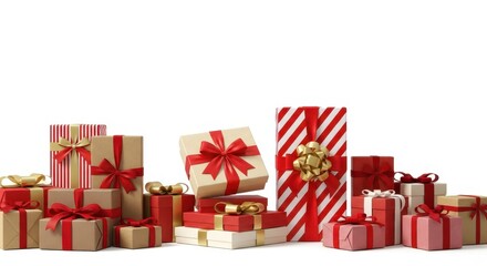 Presents of Celebration: An array of elegantly wrapped gift boxes and presents, adorned with ribbons and bows. Ideal for celebrations and special occasions.