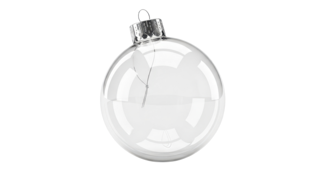 Realistic Broken Clear Glass Christmas Bauble with Crack and Silver Cap isolated PNG with Transparent Background