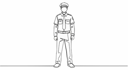 Line drawing of a police officer standing at attention in uniform.