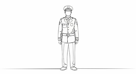 Line Drawing of a Man in a Military Uniform Standing at Attention.