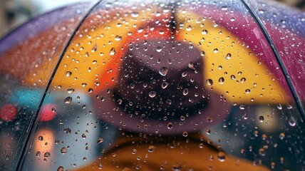 person with a transparent umbrella with raindrops visible on it