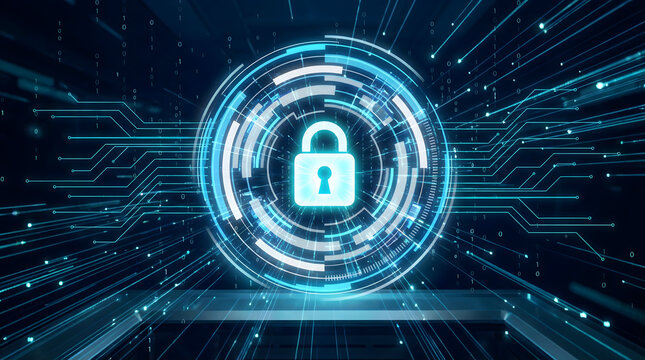 Secure digital world with glowing padlock protecting online data and privacy today