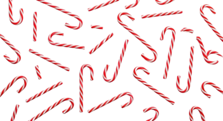 Scattered Red and White Striped Candy Canes Repeating Pattern isolated PNG with Transparent Background