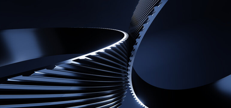  3D Abstract Technology Design with Black Helios Gears on Dark Background